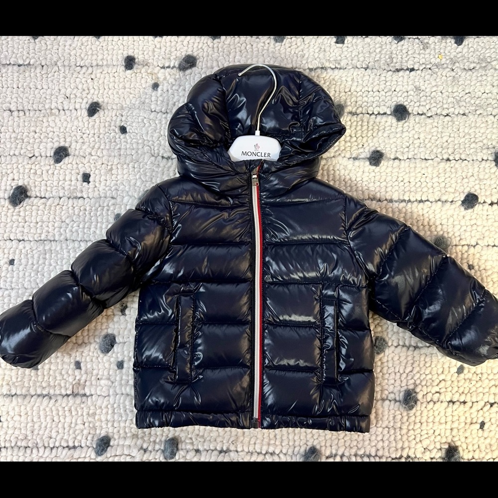 Moncler Hooded Down Quilted Jacket Size 12-18M Color: Navy